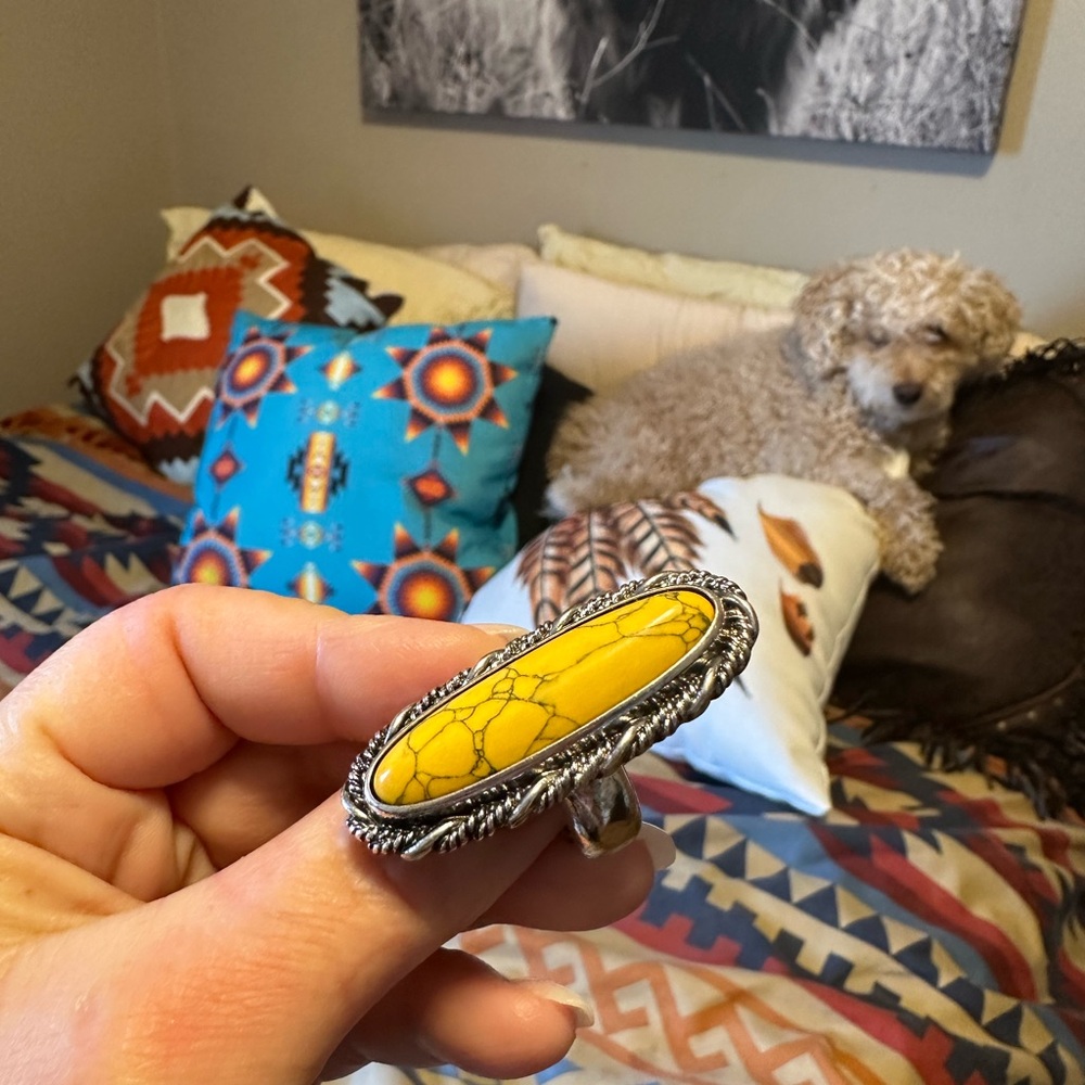 Yellow Stone Silver plated stretch  Ring